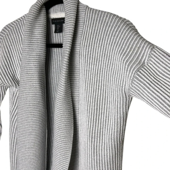 TAHARI grey open front cardigan,M. chunky knit , cottagecore,cabincore,office - Picture 3 of 14